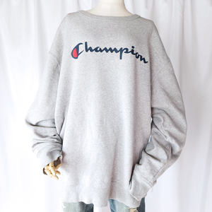 XLサイズ/Champion チャンピオン ロゴプリント スウェットシャツ トレーナー スポーツブランド グレー系 古着【1000円スタート】