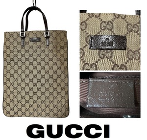 未使用80’Sビンテージ★グッチGUCCI★GG柄トートバッグ★キャンバスｘ本皮レザー★ベージュ★26x34x3