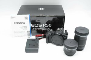 1円～【ほぼ未使用】Canon（キヤノン） EOS R50 ダブルズームキット ブラック 付属品完備