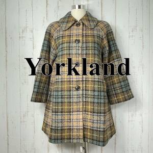 【極美品】Yorkland ヨークランド ステンカラーコート チェック柄 茶