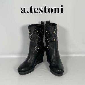 【極美品】A.testoni アテストーニ ブーツ スタッズ レザー 黒