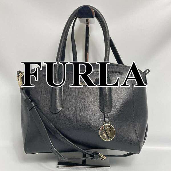 【良品】FURLA フルラ ハンドバッグ 2way ロゴ金具 黒