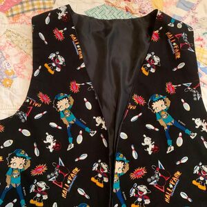 vintage ベティ柄ベスト　ジレ　古着屋 総柄 前開きベスト