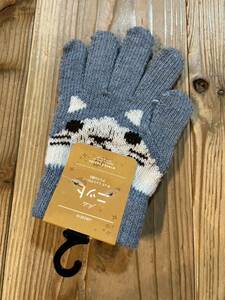  new goods unused * Kids knitted glove mani maru pattern .... cat light blue gloves 