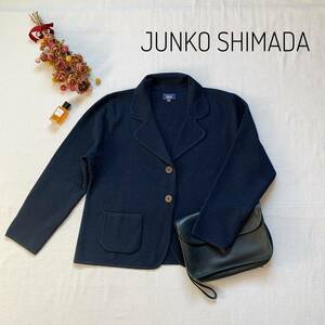  beautiful goods * carefuly selected regular price 3 ten thousand largish size Junko Shimada knitted te-lado jacket 3L largish navy 