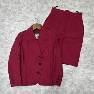 E @ フランス製 '希少 90's ビンテージ' LANVIN PARIS ランバン WOOL スカート スーツ 上下 セットアップ 42 レディース 婦人服 PINK 古着