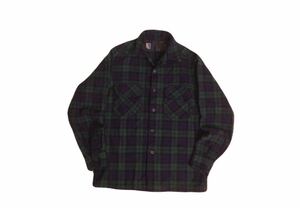 70s USA製 PENDLETON ブラックウォッチ チェック柄 開襟 オープンカラー ウールシャツ 長袖シャツ メンズ ペンドルトン ビンテージ R060103