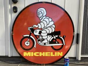  Vintage large signboard MICHELIN Michelin man viva n dam diameter 76cm / garage horn low signboard France Setagaya base Showa Retro 