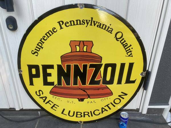 ビンテージ 大型 看板 PENNZOIL ペンゾイル 直径76cm GASOLINE / NASCAR ホーロー看板 ガレージ アメリカ 世田谷ベース 昭和レトロ