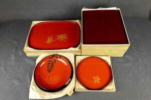 HT01-1796 未使用品 輪島塗 盆 菓子盆 トレー まとめて 大日本特産漆器 沈金蒔絵 極上本堅地 鳶屋 大工治太郎 石川県輪島市 朱塗