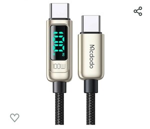 Mcdodo USB-CtoUSB-CケーブルPD100W急速充電 出力スクリーン表示 E-markerチップ 高速データ転送亜鉛合金シェル 高耐久ナイロン編み1.2mA6