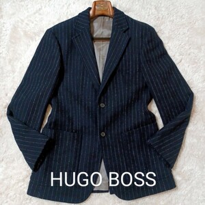 ヒューゴボス ハリスツイード HUGO BOSS HARRIS TWEED テーラードジャケット 黒タグ メンズ 48 Lサイズ相当 ネイビー 紺色