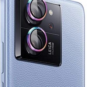 Xiaomi 13T / Xiaomi 13T Pro カメラレンズ保護フィルム、9H強化ガラスリング強化ガラスカメラカバー 虹色