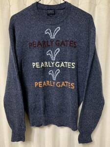 PEARLY GATES パーリーゲイツ ウサギ耳ロゴクルーネックウールニットセーター 霜降り NAVY サイズ1