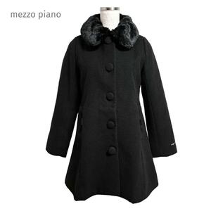 150 新品未使用 タグ付き mezzo piano junior メゾピアノジュニア フェイクファー衿つきロングコート ブラック 黒 アウター 女の子 冬 秋