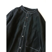 クラシカルエルフ「シンプル＆おしゃれに着こなせる♪」パイピング シアー バンドカラー ビッグシャツ XL 黒 ブラック (63S+5813)_画像2