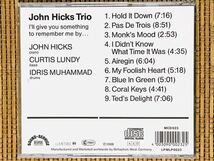 JOHN HICKS TRIO／I'LL GIVE YOU SOMETHING TO REMEMBER ME BY …／BELLAPHON MCD 023／西独盤CD／ジョン・ヒックス／中古盤_画像2