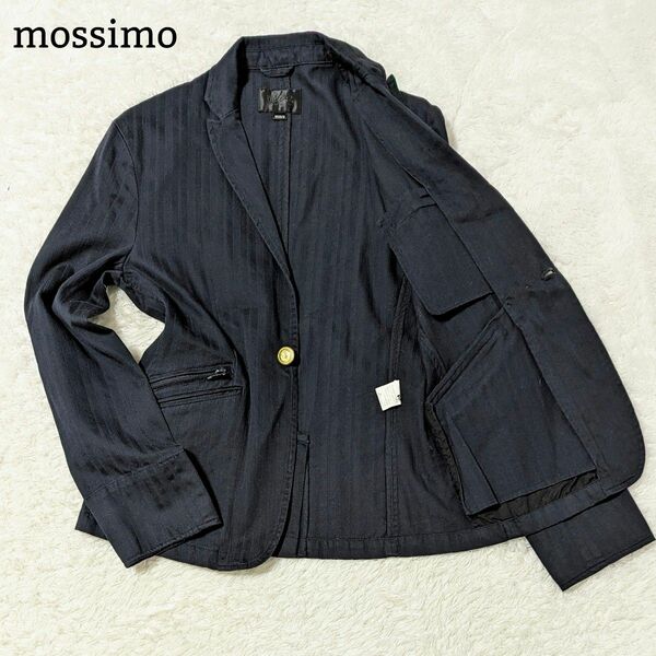 mossimo モッシモ アンコン テーラードジャケット ジャケット 1B 金ボタン シャドーストライプ メンズ ネイビー 紺 M