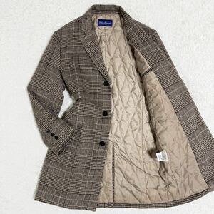 アーバンリサーチ【お洒落な一着】URBAN RESEARCH チェスターコート ロング ジャケット 中綿 キルティング チェック ウール ブラウン 38 M