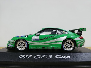 ■ポルシェ特注ミニチャンプス 1/43 Porsche 911 GT3 Cup グリーン×シルバー ポルシェ レーシングモデルミニカー