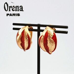 ★即決★ ORENA PARIS オレナ パリ オレナパリスイヤリング 葉っぱ リーフ ウッド ブラウン ゴールド 金 カラーヴィンテージ 刻印あり