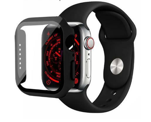 AppleWatch ケース アップルウォッチ SE2/SE/6/5/4 カバー ガラス 44mm 保護 ケース 防水 applewatch シリーズ SE 6 5 4 耐衝撃 ブラック