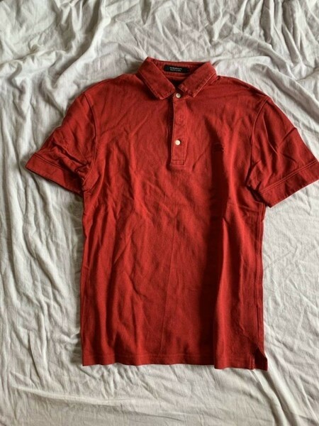バーバリーブラックレーベル半袖ポロシャツ2 　長期保管品　ワインレッド　赤