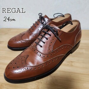 REGAL リーガル ウイングチップ フルブローグ メダリオン レザーシューズ 茶 ブラウン 革靴 紳士靴 24cmEE