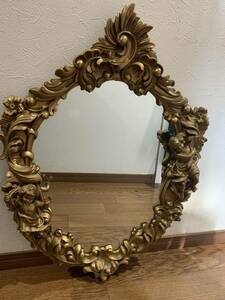 鏡 壁掛け 天使　ウォールミラー北欧 アンティーク 彫刻 木製 ミラー 大きいサイズ 装飾品 ロココ ウォールデコ 什器 ビンテージ 雑貨
