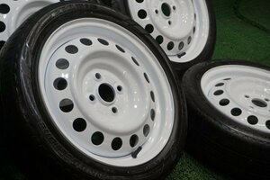 カスタムスチールホイール　軽四　軽トラ　165/55R15　5.5J　OFF+43　100-4穴　アゲトラ　キャンピング　ホワイトリボン　マッドスター