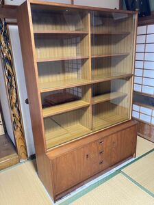  antique 4 sheets glass door storage shelves cupboard bookcase bookshelf display case display shelf fe furniture store furniture cabinet retro Vintage Japan furniture old furniture 