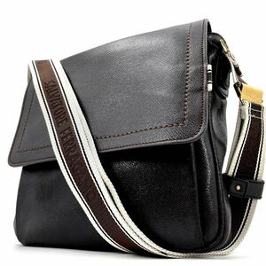 1円【美品】Salvatore Ferragamo フェラガモ ショルダーバッグ メッセンジャー レザー ダークブラウン 斜め掛け メンズ ビジネス 