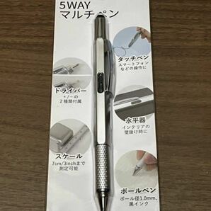 新品☆5 WAY マルチペン タッチペン ドライバー+/- スケール(7㎝/3インチ迄測定可能) 黒ボールペン 水平器(内容液緑色)