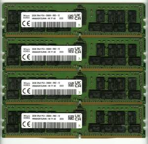 【RDIMM】DDR4-2666、ECC Registered、32GBの4枚セットで128GB、中古 　SKhynix　　　reg サーバー用　Z4G4で動作確認済み　2223