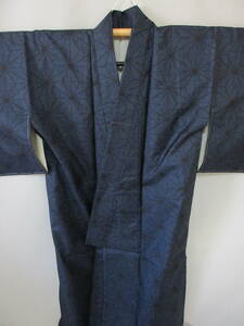 (279) кимоно японский костюм Ooshima эпонж темно-синий японская одежда шелк 100 длина примерно 152.5.