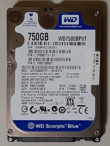 4168 2.5インチ内蔵SATAハードディスク 9.5mm 750GB WD7500BPVT-16HXZT3 LIFEBOOK AH77/H Windows7Home64bitリカバリ領域 使用10691時間