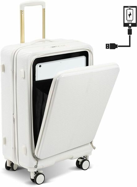  スーツケースキャリーケース拡張機能付フロントオープン機内持込カップホルダー付きusbポート付tsaロックMサイズ70l-84l
