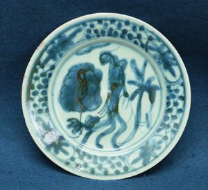  China. старый керамика Akira конец .. белый фарфор с синим рисунком ( синий цветок ) цветы и птицы тарелка Tang предмет документ предмет China изобразительное искусство изделие прикладного искусства 