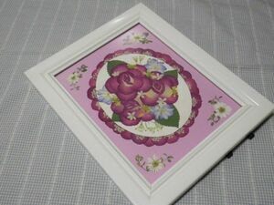 美品 ◆ 額入り 美しい押し花アート 押し花ピクチャー ロココ様式のお部屋にぴったり　ガーリーピンク系　壁掛け　立て掛け