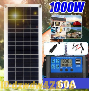 Iy18471: 60a コントローラー 太陽光 発電 ソーラーパネル 1000Ｗ 充電器 60A 12V 充電器付 屋外用 電話 rv 車 mp3用 新品 バッテリー