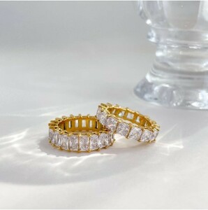 ◆ Новый ◆ Женские кубические цирконии прозрачное каменное золотое кольцо из нержавеющей стали 11