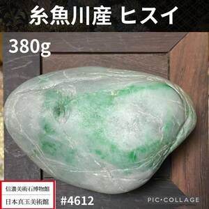 【信濃美術石博物館】 糸魚川 翡翠 ヒスイ ひすい 原石 横9×高4(cm)380g 比重3.15(※検 コランダム 水石 盆栽骨董盆石鑑賞石観賞石)