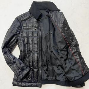極美品 エポカウォモ 2wayダウンジャケット ライダースデザイン レザーパイピング ニット襟 脱着可アウター 46 ブルゾン メンズ ブラック