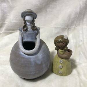 昭和レトロ 陶器人形 花瓶 花入れ 置物 ファンシーグッズ 2点セット 女の子 インテリア オブジェ