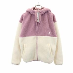 未使用 アディダス ボアジャケット M ホワイト×パープル系 adidas フード タグ付き レディース 240122