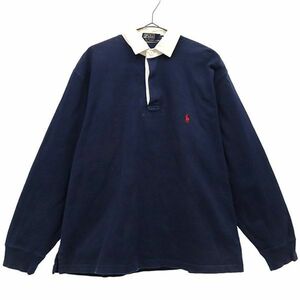 ポロラルフローレン ロゴ刺繍 長袖 ラガーシャツ M ネイビー Polo Ralph Lauren ポロシャツ メンズ 240102