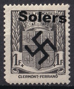  Germany third . country .. ground 1941 year France normal (Solers).. stamp 1F + 1F