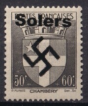 ドイツ第三帝国占領地 1942年フランス普通(Solers)加刷切手 50c + 60c_画像1