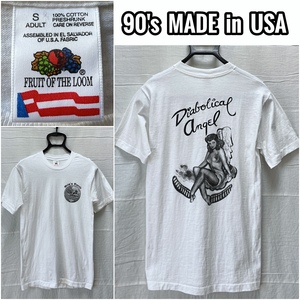 90's USA製 旧タグ ビンテージ FRUIT OF THE LOOM Diabolical Angel T-shirt アメリカ製 フルーツオブザルーム T シャツ A-2 WW2 USAF