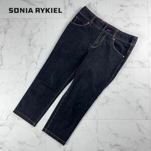 美品 SONIA RYKIEL ソニア リキエル 七分丈デニムパンツ ポケット刺繍 ボトムス レディース ダークグレー サイズ36*LC470